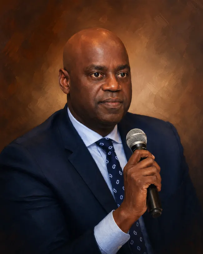 Painted portrait of Ian Okundi, founder of StanMed